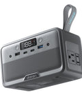 Slick Pocket Sized Portable Power Station With Resilient LiFePO4 Cell And 100 Watt Output, showing USB ports and AC outlets.