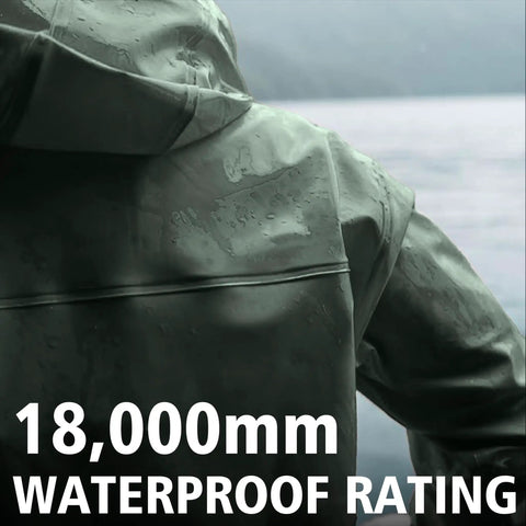 Pro-Grade 0.70mm PVC Fishing Rain Suit Jacket And Bib Pants Set For Commercial Anglers Brigg 44 Industry Grade Heavy-Duty Waterproof Dark Green Close-up X-Large