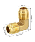 One Half Inch Brass Pipe Fittings Set Of 2 Heavy Duty Flare 90 Degree Elbow Connectors For Air Conditioning Refrigeration And Plumbing Premium SAE Threads For Copper Pipe, showing dimensions and thread size.