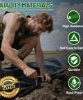 Man using 52 Pack 6 Inch Heavy Duty 11 Gauge Landscape Staples With Adjustable Width From 1.26 To 2 Inches in garden setup