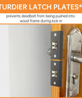 Sturdy latch plates for Built Like A Tank Five Piece Door Reinforcement Kit For Jamb And Frame With Hinge Guard Security Latch Stopper To Block Kick Ins And Secure Weak Wood Frames Today.