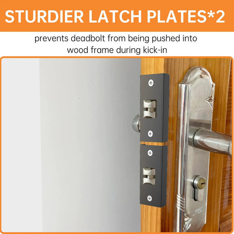 Sturdy latch plates for Built Like A Tank Five Piece Door Reinforcement Kit For Jamb And Frame With Hinge Guard Security Latch Stopper To Block Kick Ins And Secure Weak Wood Frames Today.