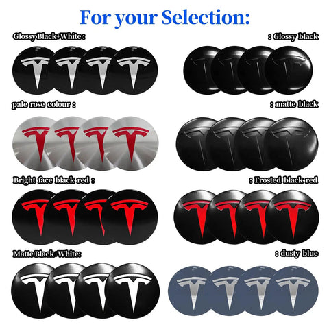 Set Of Four Aluminum Waterproof Wheel Cover Center Emblem Sticker For Tesla Model 3 And Model Y 56mm Hubcaps Rim Cover Matte Black Finish For A Sleek Oem Look And Rugged Daily Driver Upgrade in various colors and finishes