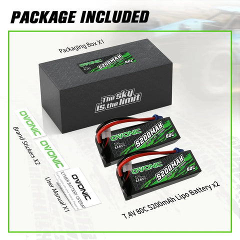 5200mAh 7.4V 2S LiPo Battery 80C With Hard Case EC5 Connector For RC Cars, Trucks, Planes And Drones, packaging included