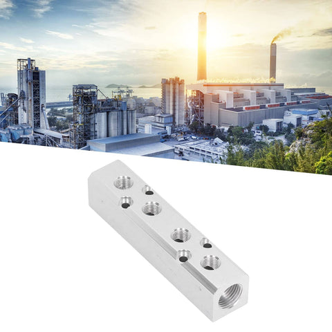 Heavy Duty Aluminum Pneumatic Manifold Block With G1/2 Inlet And G1/4 Outlets 30x30mm Air Distribution Hub in industrial setting