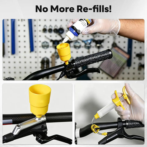 All In One Hydraulic Brake Bleed Kit For Mountain Bikes And E Bikes That Fits 2 Piston And 4 Piston Disc Brakes in use