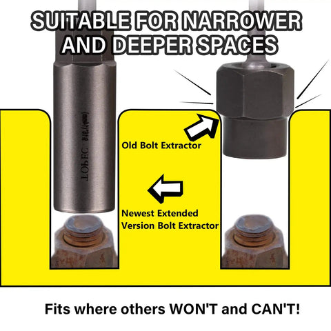 Comparison of old and new bolt extractors from 5 Piece Spiral Deep Extractor Set For Removing Stuck And Broken Bolts Studs Fittings Threads And Pins Spark Plug Easy Out Specialty Tool For Heavy Duty Jobs And Tough Fasteners
