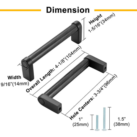 Dimensions of Black And Nickel Knurled Cabinet Pulls Three And Three Quarter Inch Hole Centers Solid Metal Handles