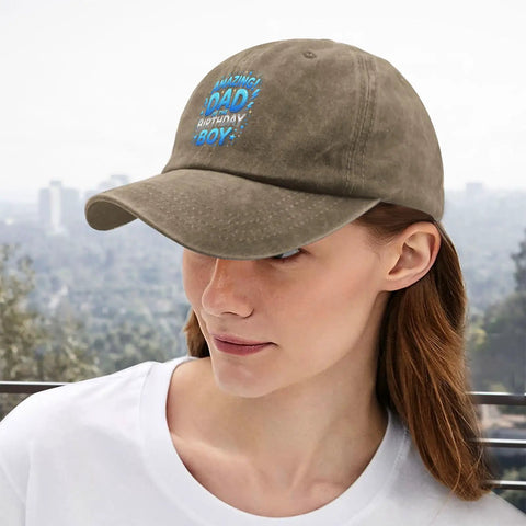 Woman wearing Birthday Boy Cool Hat For Men Lightweight Adjustable Cap with four seasons comfort in pigment khaki.