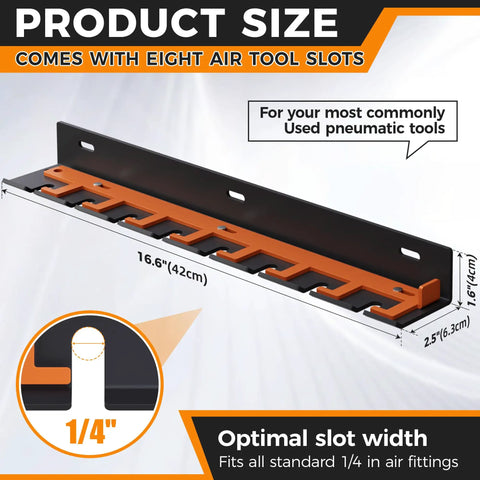 Wall Mount Pneumatic Tool Holder Eight Slot Rack For Garage Shop, Lockable Air Tool Hanger To Organize And Access Your Most Used Pneumatic Tools, Fits One Quarter Inch Standard Connection Accessories