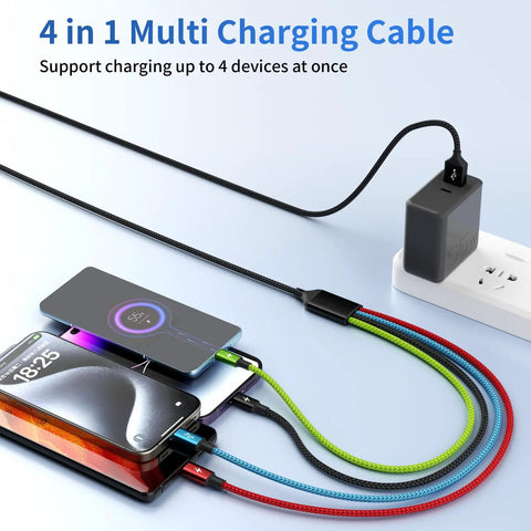 4 in 1 Multi Charging Cable for Car and Travel On The Go 2 Pack 5Ft Nylon Braided USB C USB A Micro Cables charging multiple devices