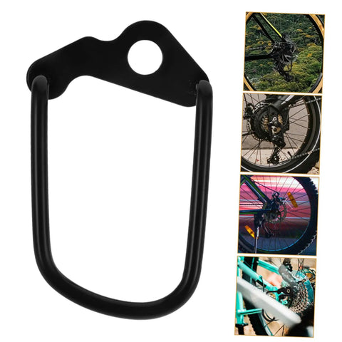 Rear Derailleur Guard And Rack Protector For Mountain Road And Folding Bikes In Black Easy Under Wheel Quick Release Or Fixed Screw Mount Shields Your Derailleur From Scrapes And Impacts On Rough Trails with montage of installed views