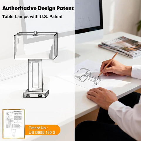 Designer illustrating Set Of 2 Touch Control Table Lamps With Two USB Ports Three Way Dimmable Modern Nightstand Lamps patent