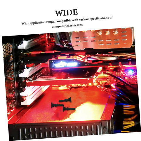 Twenty Piece Rock Solid Anti Vibration Fan Dampener Pins For PC Case Rig Setup Ultra Quiet Shock Absorbing Mount Hardware For Chill Cooling Builds positioned on computer chassis.