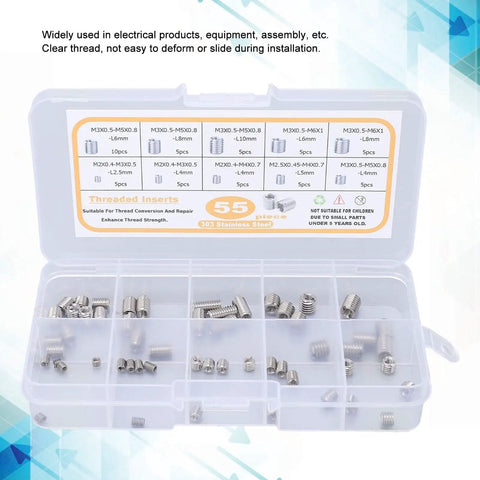 55 Piece Metric Threaded Insert Kit With Thread Reducer Nuts For Metal Repair And Mechanical Assembly M2 M2.5 M3