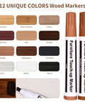 Heavy Duty Furniture Repair Kit Wood Markers And Wax Sticks For Crushing Bad Scratches And Deep Gouges Touch Up Tools For Hardwood Floors Desks Tables showing 12 unique colors for furniture touch-up.