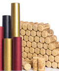 Wine Bottle Corks And Seals Kit With 200 Pcs Corks And 100 Pcs PVC Caps, Natural Size 8 Corks, Red Black Gold Caps Displayed