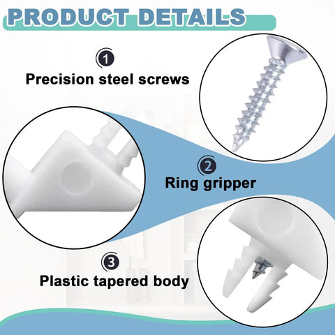 Product details of Twenty Piece Set Of White Shelf Support Pins And Replacement Brackets With Self Tapping Screws for wardrobe organizers.