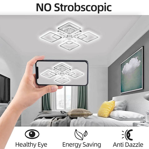 Living room with 100W LED Dimmable Ceiling Light With Remote And App Control 12000 Lumen Modern Ceiling Lamp 3000K To 6500K Adjustable Color Temperature, smartphone control view.