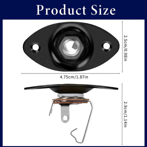 Top view of Road Ready 1/4 Mono Guitar Jack Plate Replacement showing size dimensions and steel construction.