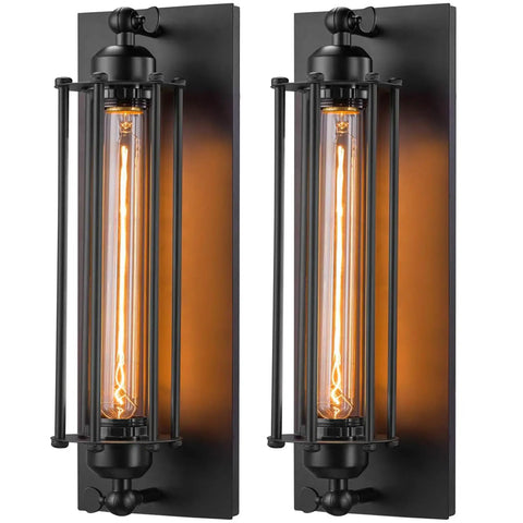 Industrial Black Wall Sconces Set of 2, Vintage Style Bar Lights with E26 E27 Base, UL Listed, Antique Look for Decor