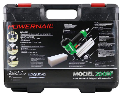 Slick 20 Gauge Pneumatic L Cleat Flooring Nailer Kit For Snapping Down Engineered And Hardwood Planks With Quick Trigger Pull Activation Flexible Height Foot And No Fuss Carry Case in a carrying case.