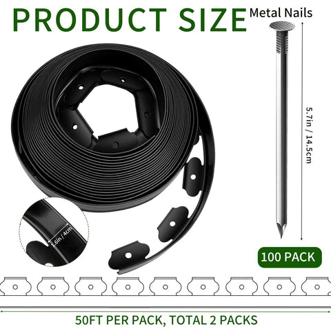 No Dig Garden Edging Kit With 100 Ft Of Flexible Tool Free Lawn Border Coil In Black Includes 100 Spikes For Easy Install