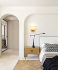 Straight Up Stylish Industrial 2 Light Wall Sconce With Linen Fabric Shade Super Solid Metal Frame Build Nailed The Vintage Look in a modern bedroom.