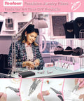 Pro Grade Jewelry Pliers Set For Beading And Wire Wrapping displayed on a table in a workshop setting with craft supplies