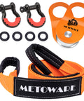 Offroad Recovery Kit With 10 Ton Heavy Duty Winch Snatch Block Pulley, 3 Inch By 8 Foot Tree Saver Strap, And Two Three Quarter Inch D Ring Shackles For Tough Vehicle Recovery