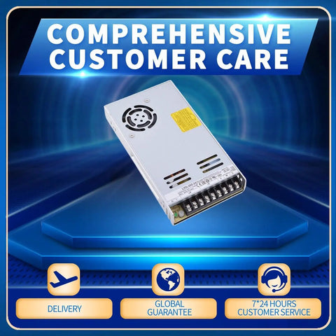 Space-Saving 1U Enclosed Power Supply 24V DC 350W 14.6A For Control Cabinets, Slim High Power Module With Wide Input 90-264VAC Or 240-370VDC, Durable Enclosed Design For Quiet, Reliable Output. 1U silver metal power supply shown angled