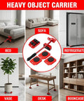 Heavy Duty No Sweat Furniture Lifter Tool Set With Adjustable Height, 4 Wheel Movers Sliders, Lifting Lever And Dolly, Red