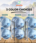 Two Tier Water Jug Stand For 5 And 3 Gallon Bottles, Space Saving Steel Rack with White, Black, and Silver Finish Options