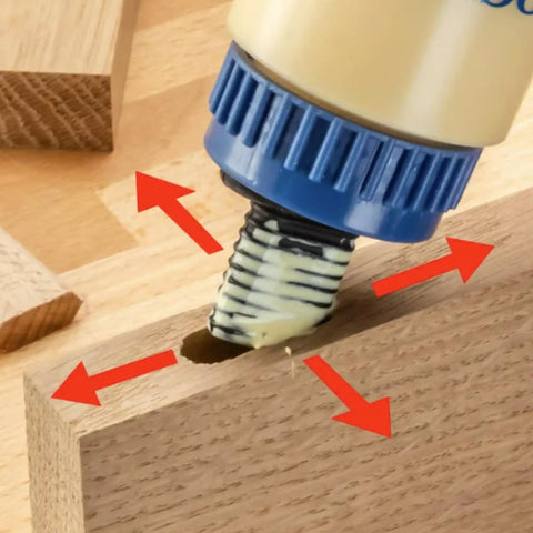 Silicone Glue Applicator Tips For Domino Joints 6 Plus 6 Pack With Caps And Cleaning Tools, Precision Glue Dispensing For Domino Joinery, Pro Grade, Compatible With Titebond And Other Glue Bottles, Easy Cleanup in action on wood piece