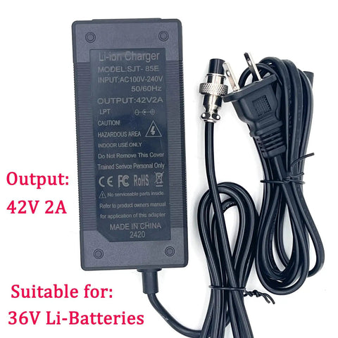 42V Electric Scooter Charger 2A 4 Prong Connector Replacement For 42V Batteries 120W Output 100-240V AC Input with cables