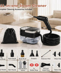 Heyvtoryin 2500W Steam Cleaner For Home With 1.6L Tank And Quick Heat Up To 3 Seconds showing tank and attachments on a table.