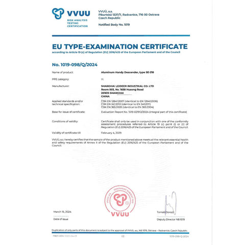 EU type-examination certificate for CE Certified Climbing Double Stop Descent Device With Self Braking Self Locking Rappelling Belay Gear