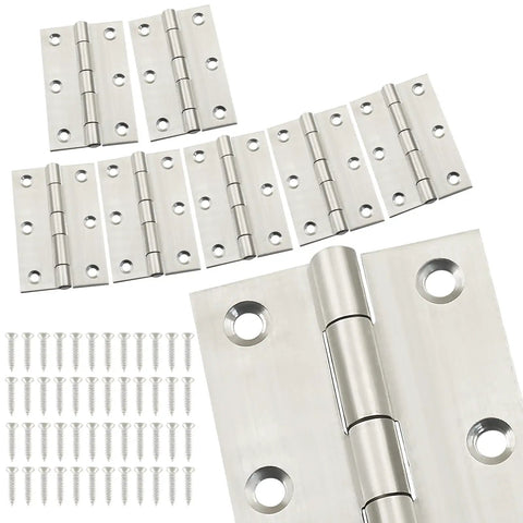 Rock Solid Three Inch Stainless Steel Folding Butt Hinges In Brushed Silver, Heavy Duty Rust Proof Hardware For Workshop Projects And Cabinet Assemblies, Premium Eight Pack To Bang Out The Work Fast