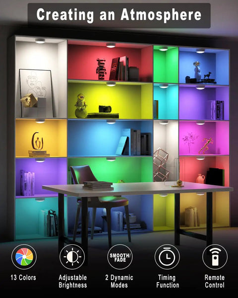 LED Puck Lights With Remote 3 Pack Color Changing RGBW Battery Powered Dimmable Under Cabinet Lighting With Timer And Memory Wireless Stick On Lights For Kitchen Closet Hallway