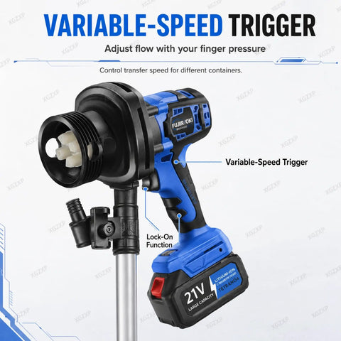 Cordless Electric Oil Drum Pump With 92Cm Stainless Steel Tube For Diesel And Kerosene Transfer. Includes 4M Hose, Two Batteries, And Delivers Up To 60 L/Min Flow Rate For Easy Fuel Moving Jobs Around The Garage