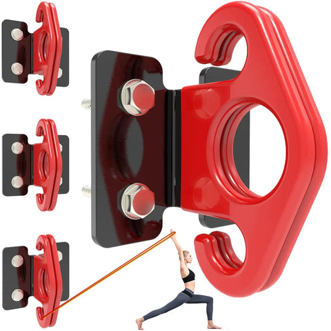 Kickass Wall Anchor For Resistance Bands With Secure Lock Rings and Quick Release Hooks, showing sturdy red hook and plate.