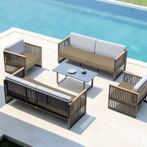 Waterproof Patio Cushion Covers 24x24x4 Inches 4 Pack Non Slip Outdoor Cushion Slipcovers With Zipper Weather Resistant Camel Color on patio furniture