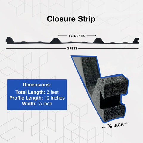 Lock Down Your Roofline With Heavy Duty R Panel Foam Closure Strips 20 Pack 3 Feet Black showing dimensions and profile details.