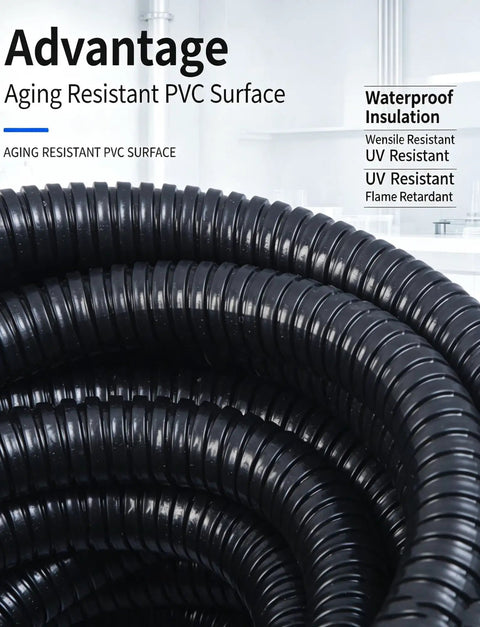 Wicked Tough PVC Coated Liquid Tight Flexible Metal Conduit with Galvanized Steel Core coiled with aging resistant PVC surface.