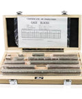 High Performance Metric Gage Blocks Set Crafted From Heavy Duty Stainless Steel Delivering Dead Accurate Calibration For Router Work And Table Saw Setup Features Eight Precision Pieces Spanning 125 MM To 500 MM in a wooden case with inspection certificate.