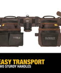 Leather Tool Belt Organizer With 18 Pockets For Pros, heavy duty construction, durable pouch system, two handles, metal D rings