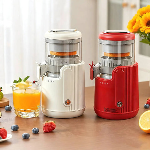 Cordless Electric Citrus Juicer For Lemons And Oranges With Rechargeable Battery One Touch Lemon Squeezer in white and red.