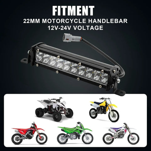 7/8 Inch Dirt Bike Light Bar Headlight For CRF110 CRF250F KLX110 TTR110 TTR110E RM85 YZF450 12V 24V Universal LED Bar Fits Most 22mm Handlebars