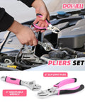 Pink Tool Kit 140 Piece Set For Women And Girls With 14 Inch Tool Bag DIY Home Repairs Portable Household Essentials Great For Dorms And Small Apartments featuring 6-inch slip joint plier and adjustable wrench