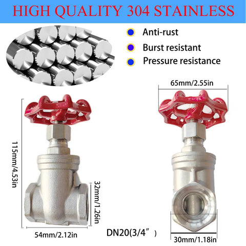 304 Stainless Steel Gate Valve Three Quarter Inch NPT Rotary Globe Valve For Water Fuel Air Vapor And Sump Pumps And More Heavy Duty Flow Control And Shutoff